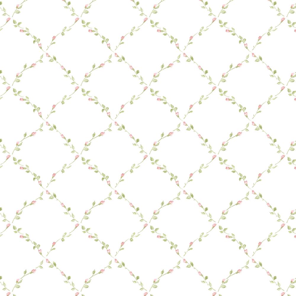 Patton Wallcoverings PF38134 Pretty Florals Red Rose Trellis Wallpaper in Pink, Green